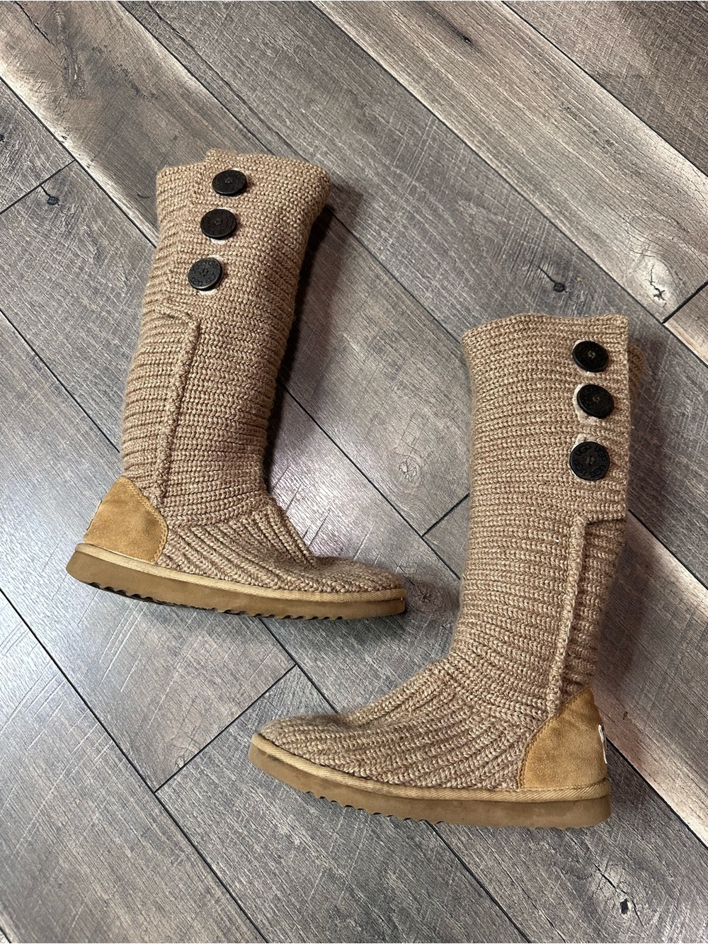 UGG Australia Tan Sweater Button Down Boots